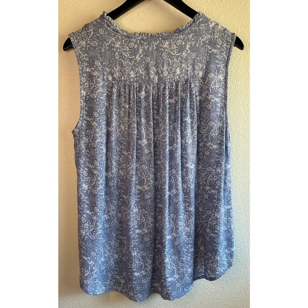 CAFFE MARRAKESH | Blue White Paisley Boho Sleeveless Tank 100% Rayon | Large